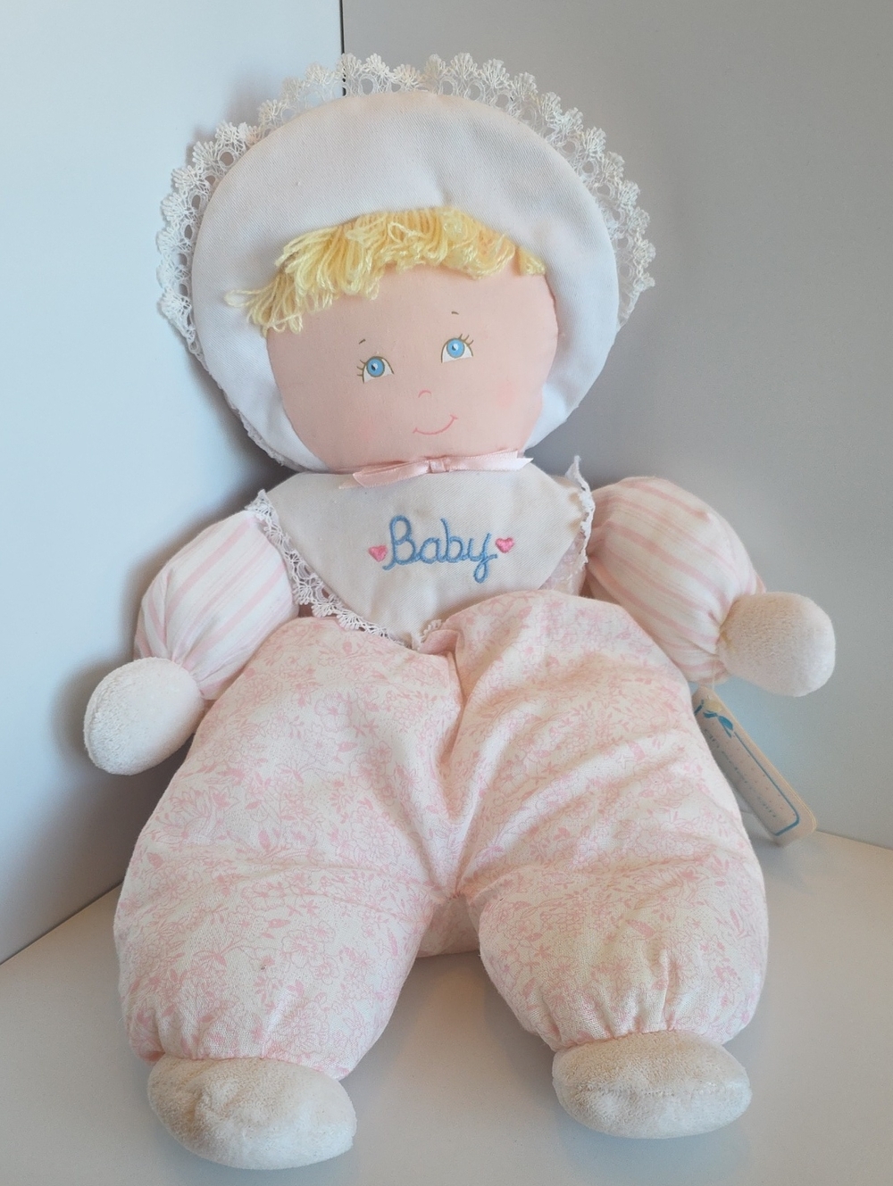 Vintage 1990's Eden Pink & White 16" Plush Baby Doll